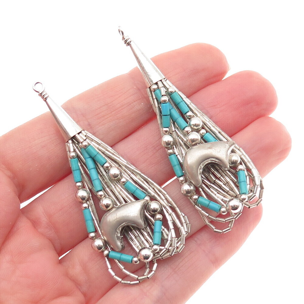Sunrise Old Pawn Sterling Silver Vintage Turquoise Bear Liquid Chain Earrings